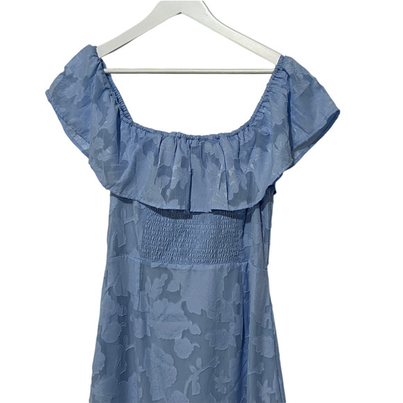 KOKO + MASON WOMENS SIZE MEDIUM OFF SHLDR JACQUARD LINED MIDI DRESS BLUE NEW - Picture 9 of 14